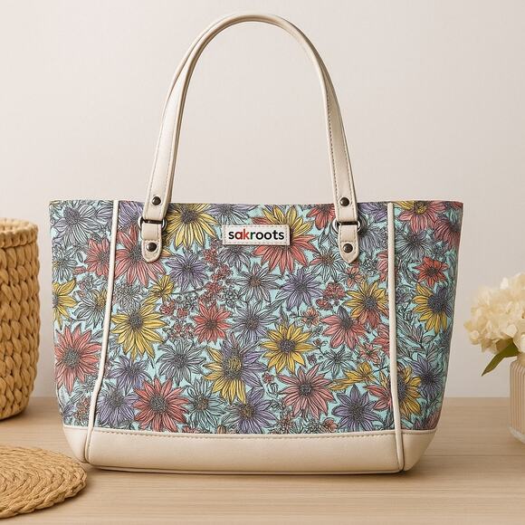 Sakroots Tote Bag Multicolor Floral Print Shoulder Purse Boho Chic Casual - Picture 1 of 6